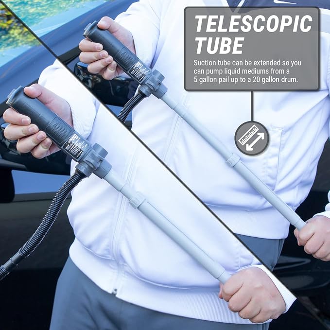 TERA PUMP Fuel Transfer Pump w/Quick Flow Control Nozzle | Telescopic Tube, Chemical Resistant, 3X Powerful D Battery Powered, 10FT Discharge Hose, 2.1 GPM