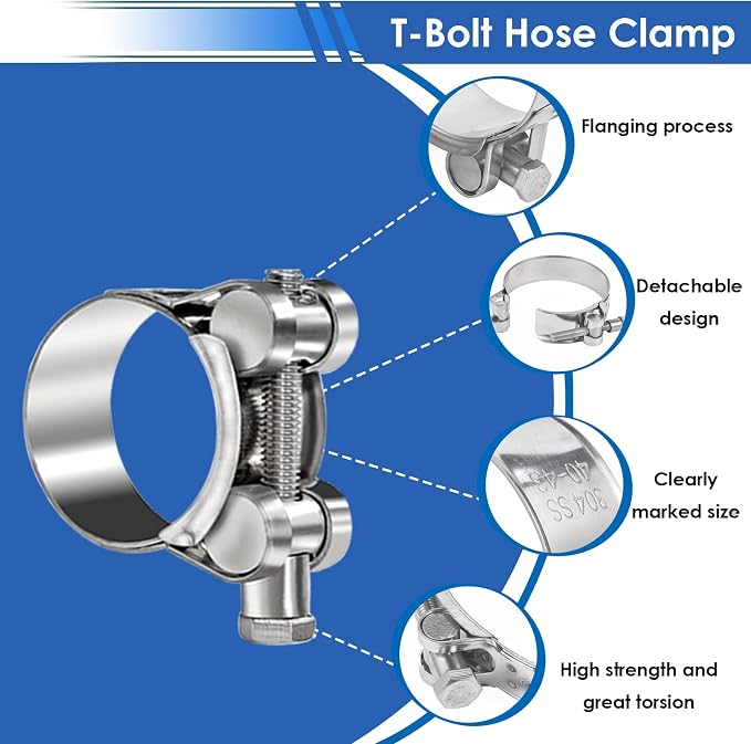 smseace 36Pcs 17-47mm T-bolt Hose Clamps 304 Stainless Steel 9-sizes Heavy Duty T bolt Hose Clamps with M8 and M10 Socket Wrenches