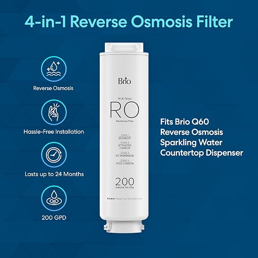 Brio RFCLCTPOU60 Replacement Multi-Stage RO Membrane Filter for Brio Q60 Sparkling Series 4 Stage Reverse Osmosis Countertop Water Dispenser Model: CLCTPOU60UVRO1
