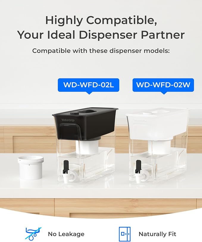 Waterdrop PF-03B Water Filter Replacement for Waterdrop WFD-02L/WFD-02W Fluoride Reduction Dispenser Filtration System, Reduce PFOA/PFOS, Last Up to 150 Gallons or 2 months, 1 Pack