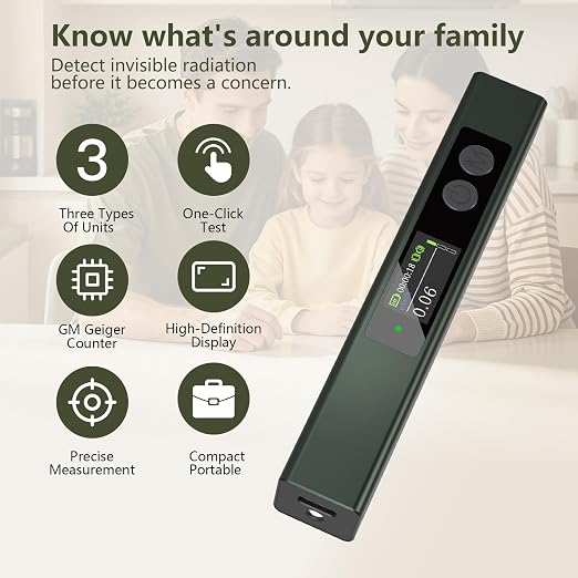 Professional Radiation Detector Geiger Counter Portable GM Tube X-Ray Gamma Beta Radiation Meter Real-Time Dosimeter with Vibration & Sound Alarm USB-C Rechargeable for Home Industrial Emergency Use