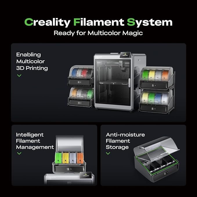 Creality CFS Multi Color Auto Filament System Anti-Moisture Filament Storage Auto-Switch & Run-Out Alerts 4-Channel Parallel Printing 16 Colors 3D Printing for K2 Plus, Hi 3D Printer