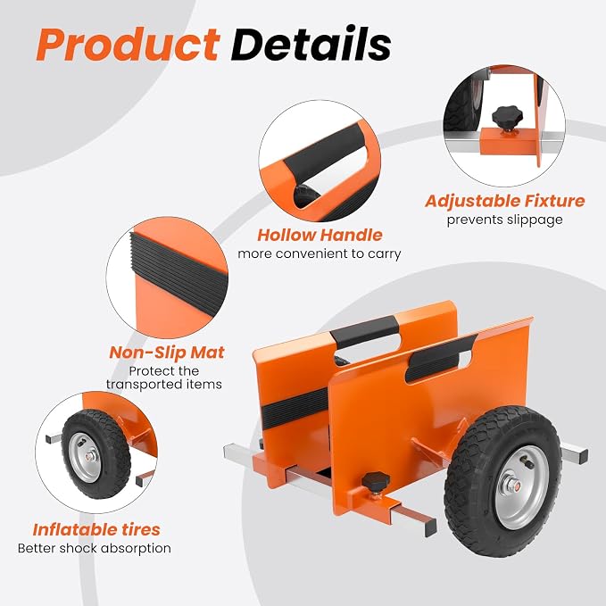 10" Panel Dolly 700LB Capacity Cart Heavy-Duty Drywall Cart, Pneumatic Wheels, Adjustable Frame for Drywall, Plywood, Doors | Indoor & Outdoor Use (Orange)