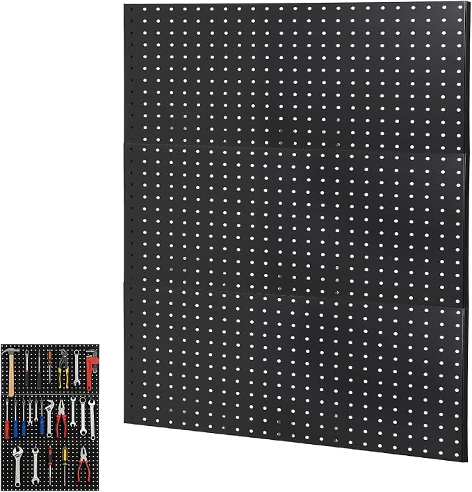 GarveeHome Heavy Duty Metal Pegboard Panels for Garage Tool Storage – 3 PCS 12"x24" Black Steel Wall Organizer – Flexible Layout, Sturdy Construction, Versatile Use in Workbench, Office, Workshop –