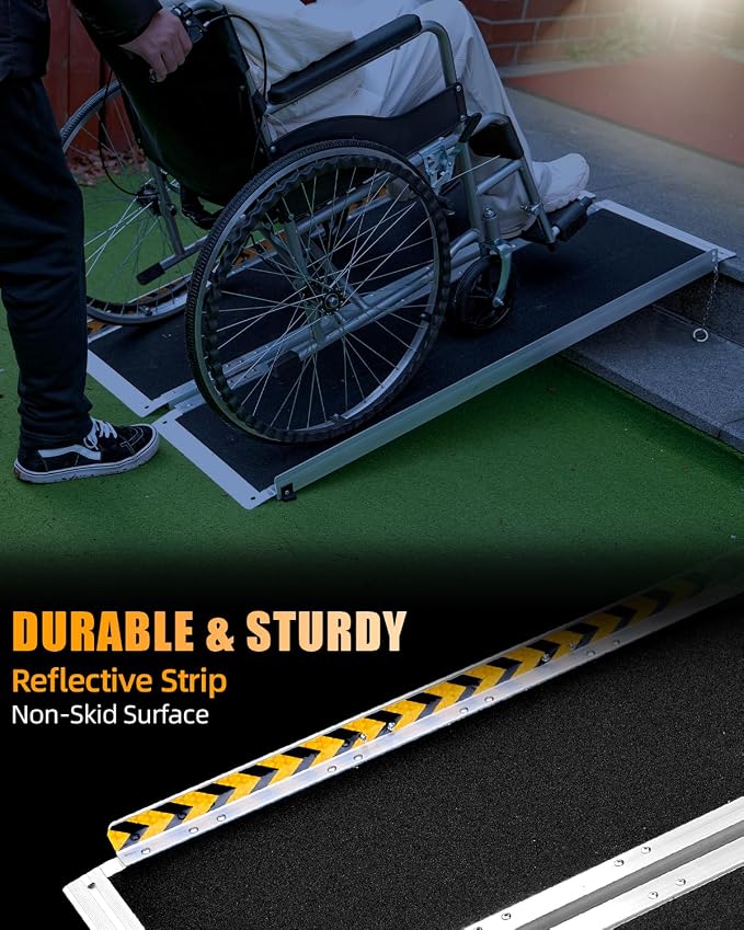 VNN Portable Wheelchair Ramp 4FT, Non-Slip Aluminum Ramps for Wheelchairs for Home, Handicap Wheelchair Ramps for Home Steps, Aluminum Loading Dock Plates, Doorways, Black