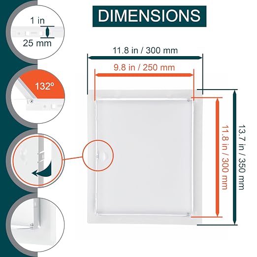 10" x 12" White Metal Access Panel - Wall Access Panel for Drywall - Hidden Wire Cover for Wall Covering Panels - Plumbing, Electricity, Heating Alarm, Bathroom, Dry Wall Hole Cover