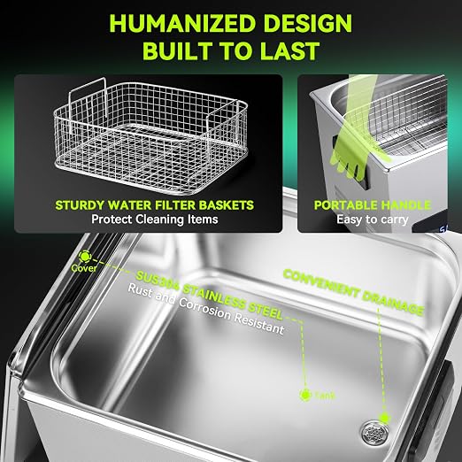 Ultrasonic Cleaner, One-Touch Cleaning,Heating, Deep Mode, ECO Energy-Saving Ultrasonic Cleaning Machine Excellent for Labs,Carburetor,Jewelry,Dentures,Automotive & Industrial Parts. (15L)