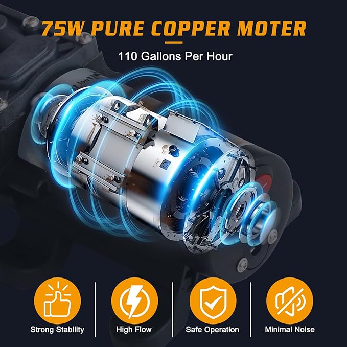 Portable DC 12V 75W Electric Gasoline Transfer Pump, Moves Up to 110 Gallons of Gas Per Hour, Great for Vehicles, Boats, Motorbike, Equipment, Gasoline (110GPH-SINGLE PUMP)