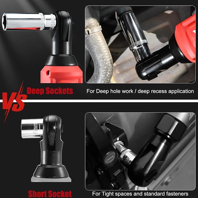 AOBEN 20V 3/8" Cordless Ratchet Wrench Kit, 60 Ft-lbs Brushless Electric Power Ratchet with Variable Speed, 2X2000mAh Lithium-Ion Battery, Charger, 8 Deep Sockets, 1/4" Adaptors, 6" Extension Bar