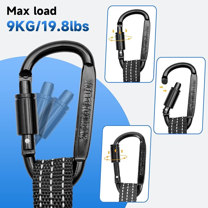 Safety Lanyard Tool - Fall Protection Tether with Aluminum Screw Lock Buckle, Shock Cord Stopper and Retractable Loop 3 Pack Black