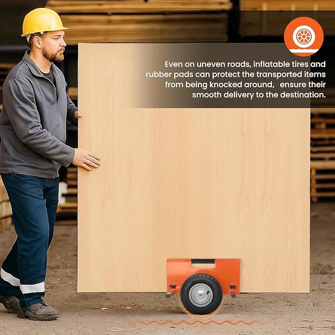 10" Panel Dolly 700LB Capacity Cart Heavy-Duty Drywall Cart, Pneumatic Wheels, Adjustable Frame for Drywall, Plywood, Doors | Indoor & Outdoor Use (Orange)