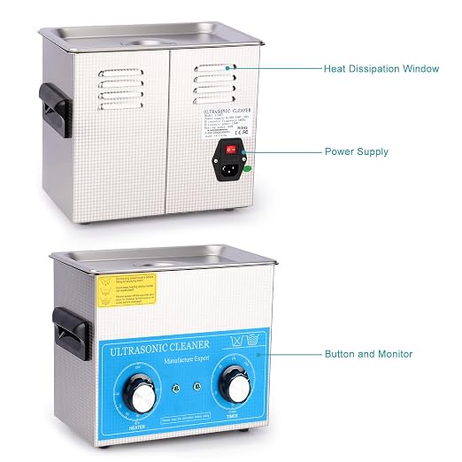 stonylab Ultrasonic Cleaning Machine, 304 Stainless Steel All-Purpose Ultrasonic Washing Device with Mechanic Control Panel of Heating and Timer for Laboratory 40kHz 110V, 3.2 L