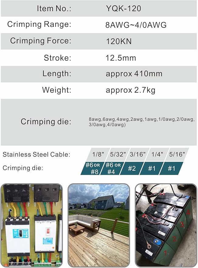 Portable Hydraulic Crimping Tool Range 8 AWG to 4/0 AWG for Cable lugs Quick Hydraulic Pliers with 9 Pairs Crimping Dies