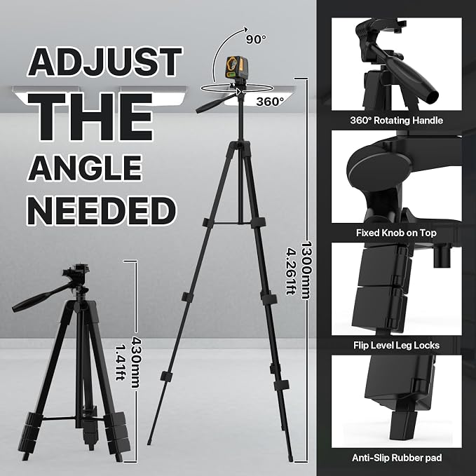 Laser Level with Tripod,DEGLASERS 100Ft Green Cross Line Self Leveling laser level,Dual-Module,Selectable Laser Lines With Rechargeable Battery for Picture Hanging,Tile,Construction Indoor Project