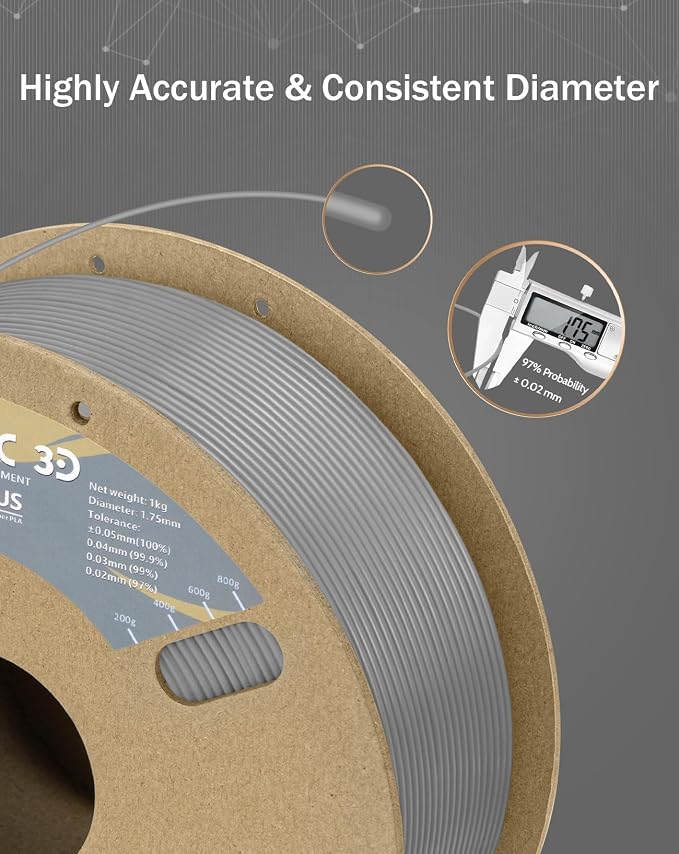 DURAMIC 3D PLA+ Printer Filament 1.75mm PLA Plus Neatly 2Kg Spools | PLA Pro Tougher and Stronger, Dimensional Accuracy Probability +/- 0.02mm 2Pack Grey