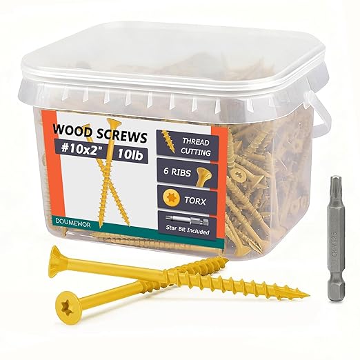 #10 x 2 Deck Screws 10lb - 2 Inch Wood Screws, Rust Resistant, Exterior Epoxy Coated, Outdoor Decking Screws, Torx/Star Drive Head, T25 Star Bit Included