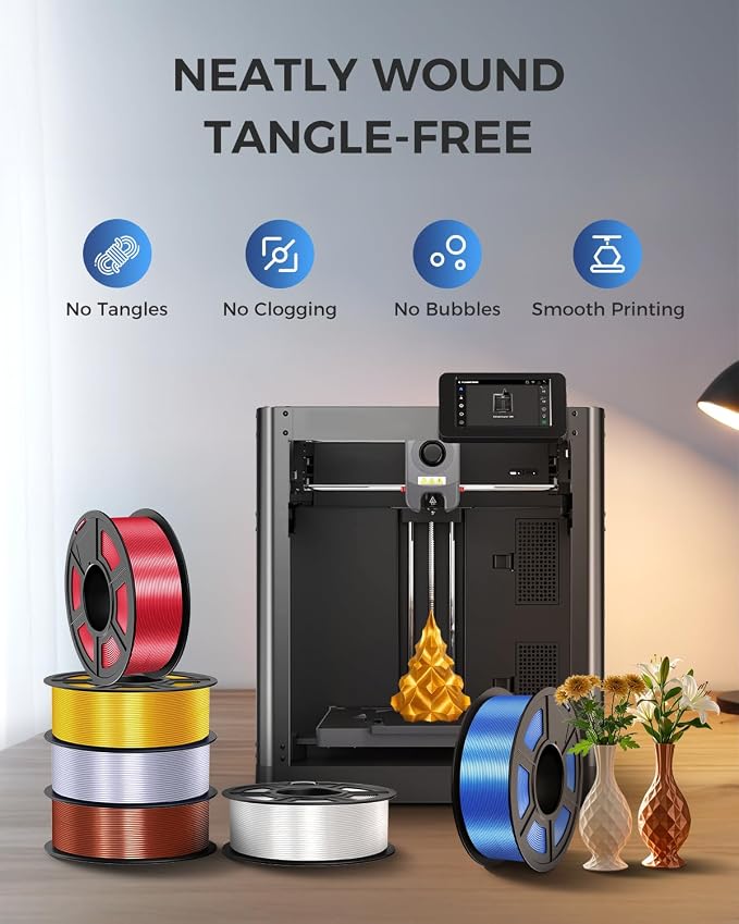 JAYO Silk PLA Filament 1.75mm Silver 1.1kg, Metal-Like Shiny PLA, Smooth Silky Finish, Easy to Print, Accuracy +/- 0.02mm, Fits for Most FDM 3D Printers