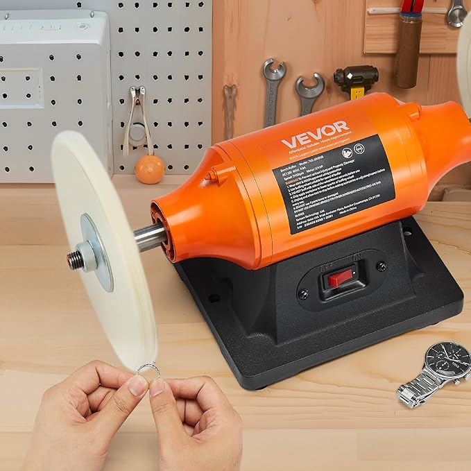 VEVOR 3/4HP Bench Buffer Polisher, 8-inch Bench Polishing Buffing Machine, 3450RPM Single Speed Benchtop Polisher with 2PCS Cloth Wheels & Cast Iron Base for Metal, Jewelry, Wood Polishing