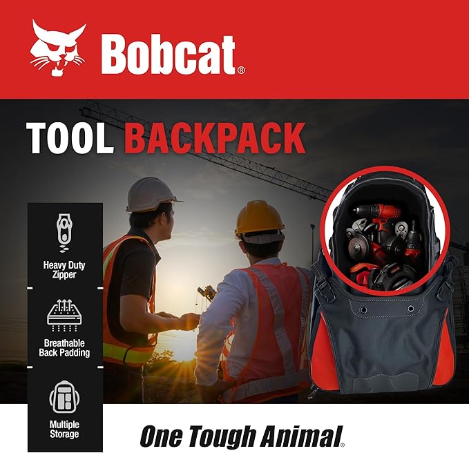 Bobcat Tool Organizer Backpack, EVA Hard Pocket, Large Capacity Storage for Electricians & Technicians, Heavy Duty Mobile Tool Bag (Black/Red Tool Backpack)