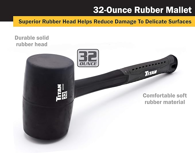 Titan 63220 2-Piece Rubber Mallet Set, Includes 16oz & 32oz with Non-marking Double-faced Solid Heads, Shock Absorbing Fiberglass Handles & Textured Grips