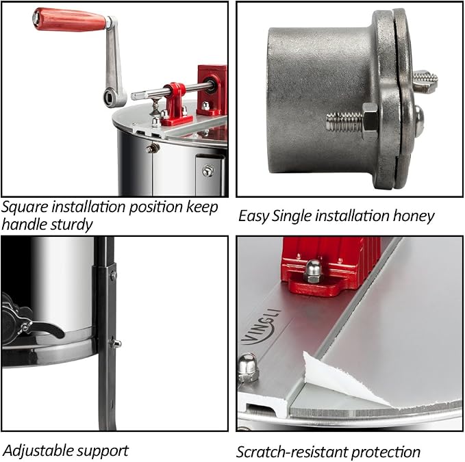 VINGLI Upgraded 3 Frame Honey Extractor Separator, Food Grade Stainless Steel Honeycomb Spinner Drum Manual Crank with Adjustable Height Stands,Beekeeping Pro Extraction Apiary Centrifuge Equipment