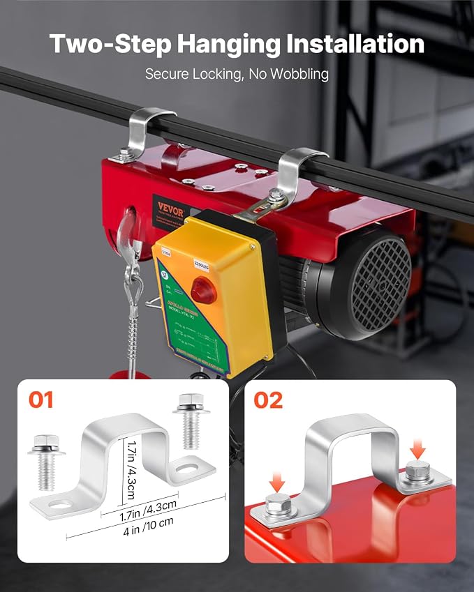 VEVOR 2200lbs Electric Hoist with Wireless Remote Control,110v Electric Hoist with Remote Control, 40ft/20ft Lifting Height & Motor, for Garage Warehouse Factory