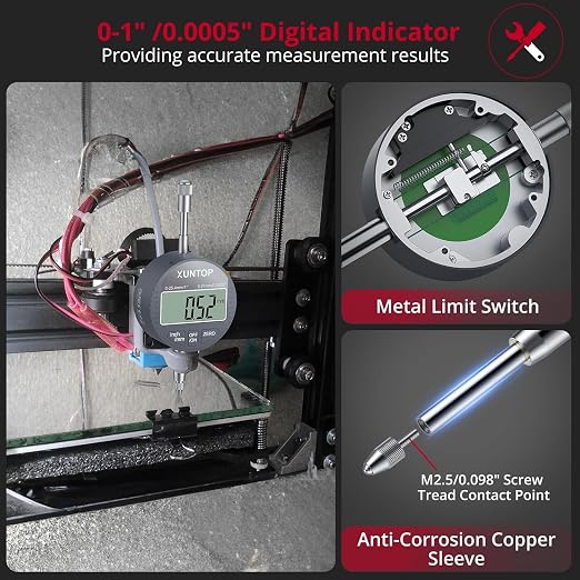 XUNTOP Digital Dial Indicator 1inch/0.0005inch with 132lbs/60kg Magnetic Base,Inch/Metric Conversion LCD Display Electronic Indicator, Dial Test Gauge for Lathe,3D Printer,CNC,Indusrial