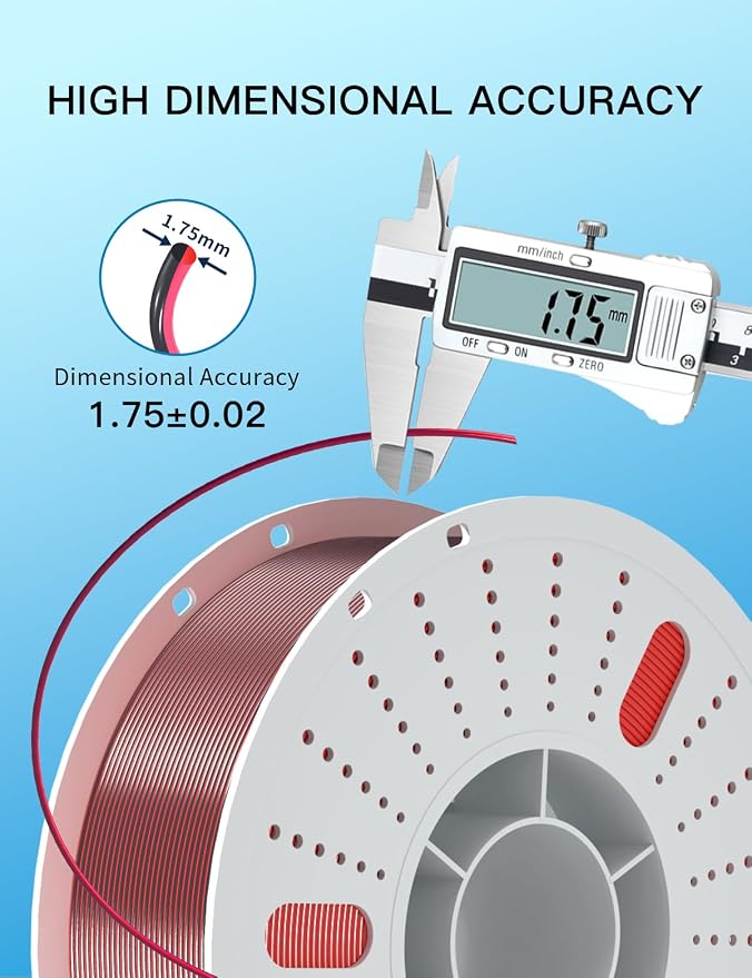 PINBALL Silk PLA 3D Printer Filament 1.75mm, Shiny Silk Dual Color 3D Printing Filament, PLA Filament Dimensional Accuracy +/- 0.02mm, 1 KG Silk Dual Color Black-Red