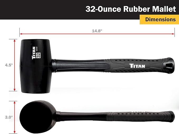 Titan 63220 2-Piece Rubber Mallet Set, Includes 16oz & 32oz with Non-marking Double-faced Solid Heads, Shock Absorbing Fiberglass Handles & Textured Grips
