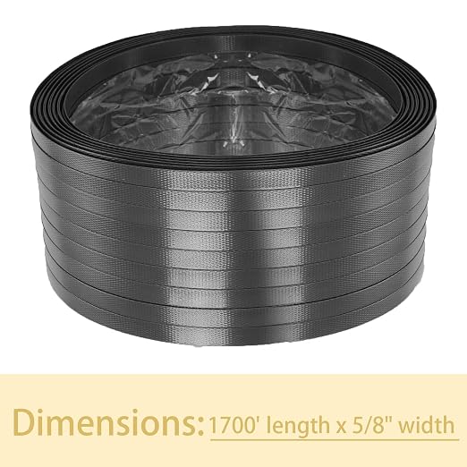 Heavy Duty PET Banding Strapping Kit, 1700ft x 5/8″ 925lbs Break Strength Industrial-Grade Black Polyester Plastic Packaging Strapping Roll with 200 Metal Seals for Pallets, Logistics, Warehouse
