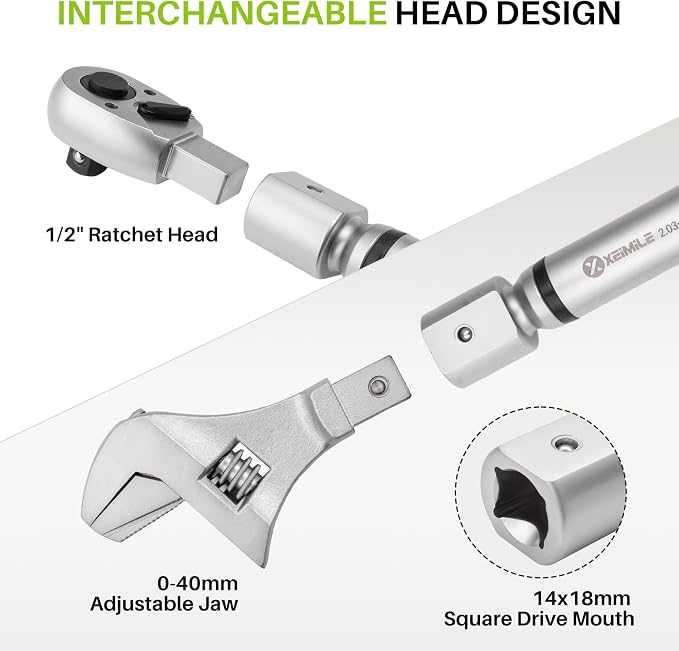 Adjustable HVAC Open End Digital Torque Wrench 1/2"Drive1.5-99Ft.Lb | Interchangeable Electric Torque Wrench(2-135N.m), 40mm 2% Accuracy for Car Automotive Moto Narrow Pipeline, Maint. Techs DIY