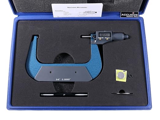 Accusize Industrial Tools Outside Micrometer, 5-6 in/125-150 mm, MD71-0006 | 2-Key Electronic Digital, Carbide-Tipped, Data Output, 0.00005 in Resolution