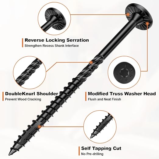 #14 Heavy-Duty Wood Screws Assortment Kit, 480Pcs Star Drive Decking Wood Screws, Rust Resistant Timber Screws for Log/Landscaping Wood (2-7/8",6") Black, Tan, Green