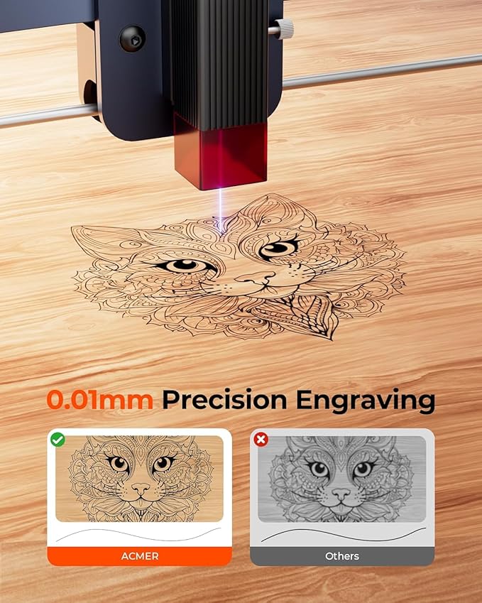 ACMER S1 3500mW Laser Engraver Machine, Higher Accuracy Lazer Cutter and Engraving Machine with Working Area 130x130mm,0.04mm Laser Spot Engraving Machines & Tools For Wood Metal, Leather