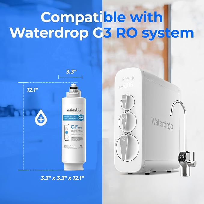 Waterdrop WD-G3-CF Filter,Replacement for WD-G3-W, WD-G3P600 and WD-G3P800-W Reverse Osmosis System, 6-month Lifetime, 3-Pack, Bundle