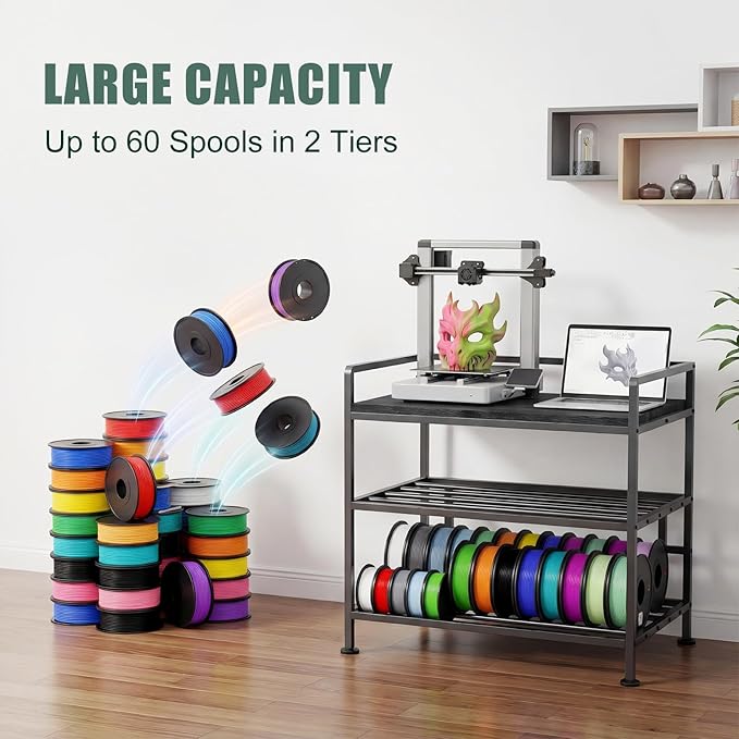 3D Printer Stand with Filament Storage 31.5"x21.6" Printer Table | Wobble-Free, 60 Filament Capacity, I-Beam Reinforced Structure, Anti-Vibration Feet, for Workshop Studio Office