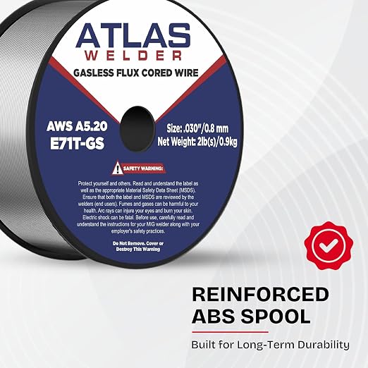 ATLASWELDER Flux Core Welding Wire, E71T-GS .030 Inch 2LB, Gasless Mild Steel MIG Welding Wire with Low Spatter for All Position Welding