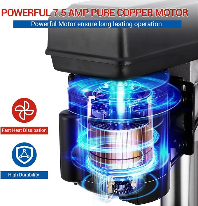 13 in Floor Drill Press, 7.5 Amp 120V, 288-3084 RPM Variable Speed Cast Iron Bench Drill Press, 0-45° Tilting Worktable, Tabletop Drilling Machine for Wood Metal
