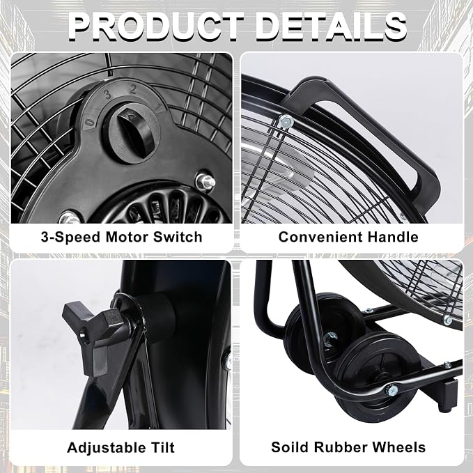 BILT HARD 24" 8100 CFM High Velocity Industrial Drum Fan, 3-Speed Heavy Duty Metal Shop Fan for Warehouse, Workshops, Garage, Factory and Basement - UL Listed