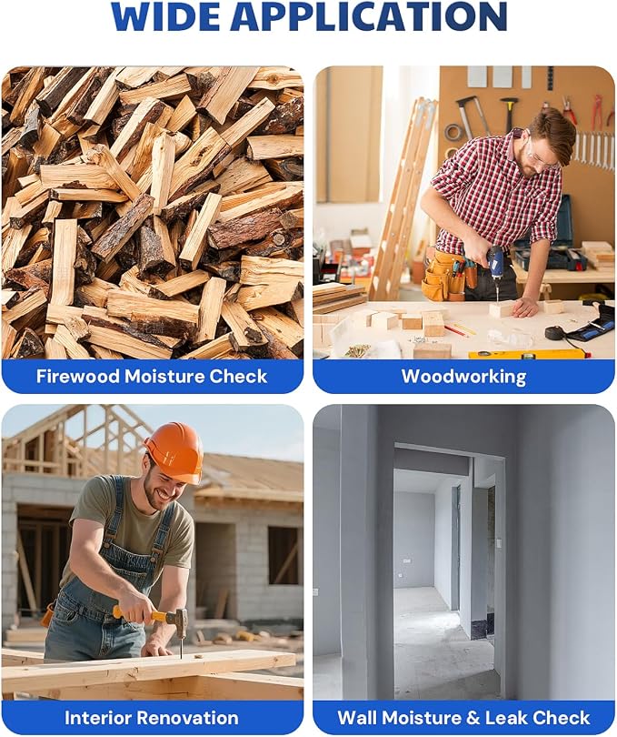 AWT-590 Rechargeable Pinless Moisture Meter for Wood, Drywall & Masonry, Wood Moisture Meter with Adjustable Alarm, Data Records, Non-Invasive Hemispherical Water Leak Detector for Home