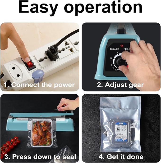 Metal body,Impulse Sealer 12 inch, Manual Heat Sealer Machine for Plastic Bags, Shrink Wrap Bag Sealers Heavy Duty Sealing Machine With Repair Kit (Blue)