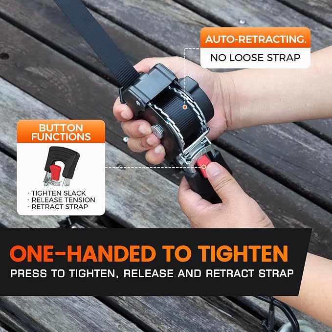 Retractable Ratchet Straps 4 Pack, 1" x 10' Self Retracting Tie Down Straps | Heavy Duty Ratchet Straps with 1760lb Break Strength, Auto Retractable Tie Down Straps for ATV, UTV, Motorcycle, Trailer