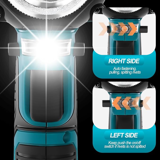 Cordless Rivet Gun with 2×2.0Ah Battery, Automatic Electric Rivet Gun Tool Brushless Pop Rivet Gun Kit for 3/32", 1/8", 5/32", 3/16" Rivets for Metal, Plastic and Leather