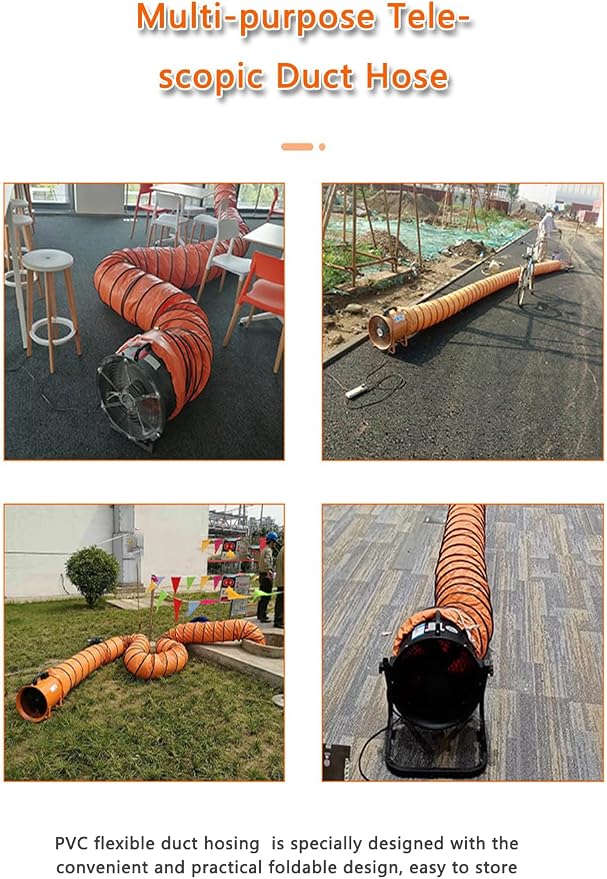 32FT PVC Flexible Duct Hose 12 Inch Duct Hosing with Adjustable Rope for Utility Blower Exhaust Fan Ducting Hose Folding Exhaust Duct Easy Storage【12 in*32Ft】