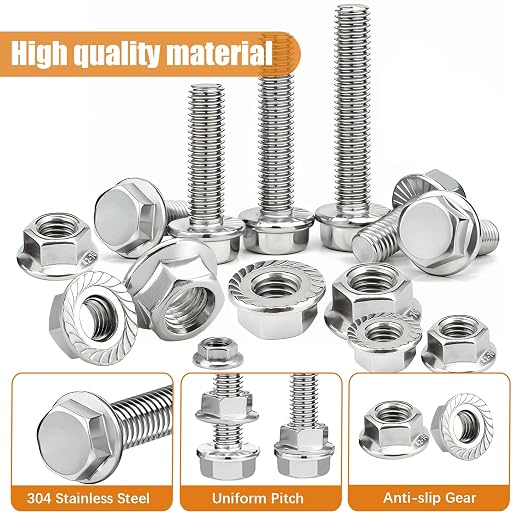 mankk 244PCS 304 Stainless Steel Metric Flange Bolts and Nuts Assortment Kit M5/M6/M8(10mm to 35mm) Hex Bolts and Nuts Kit for Automotive