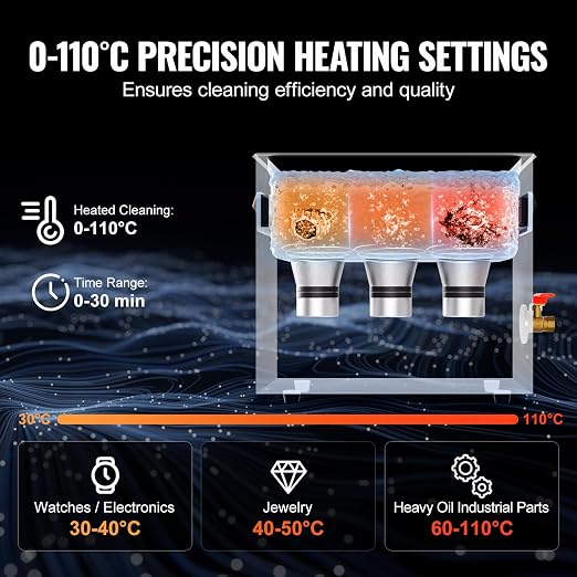 VEVOR 6L Sonic Cleaner with Heater Timer & Basket, Professional Digital Sonic Cavitation Machine, 180W Cleaning Machine for Watch Instruments, Glasses, Coin, Metal Parts, Tool