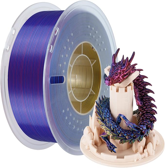 Kingroon PLA Filament, Multicolor Silk PLA Filament, Tri Color 3D Printer Filament, 1.75 mm, Dimensional Accuracy +/- 0.03 mm, 1kg Spool(2.2lbs), Red Blue Yellow