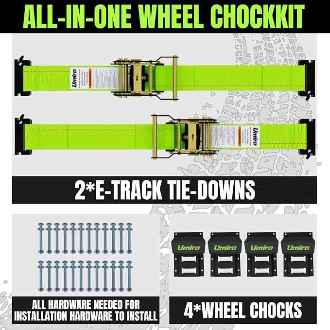 UTV Wheel Chock Tie-Down Kit, 4-Pack 2" x 10' E Track Ratchet Straps, 4,500lb Break Strength, Heavy Duty Trailer Tire Straps for SXS, UTV, ATV, Lawn Mower (Neon Green, 2pack)