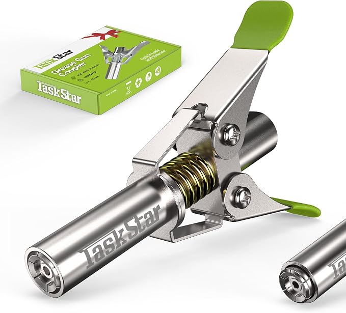TaskStar 12000 PSI Grease Gun Coupler: 2025 Upgrade with Quick-Release Design & 6-Jaw Secure Lock, Compatible with All Grease Guns, Grease Tips Built for Easy Greasing Tractors, Trucks & Equipment