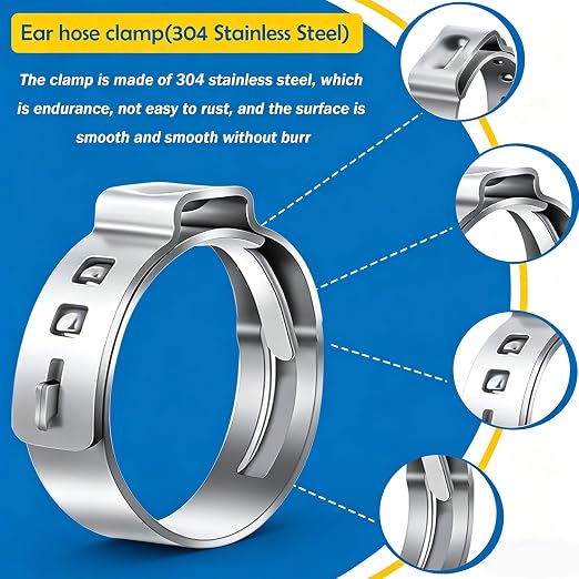 405Pcs 15-Sizes 304 Stainless Steel Single Ear Hose Clamps with Ear clamp plier 5.3-36.1mm Crimp Hose Clamps Assortment Kit for Auto/Home Appliance/Pipe/Fuel Line
